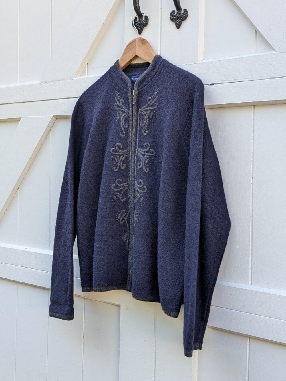 Vintage Karen Scott Australian 100% Boiled Wool Folk Embroidered Zip Jacket XL